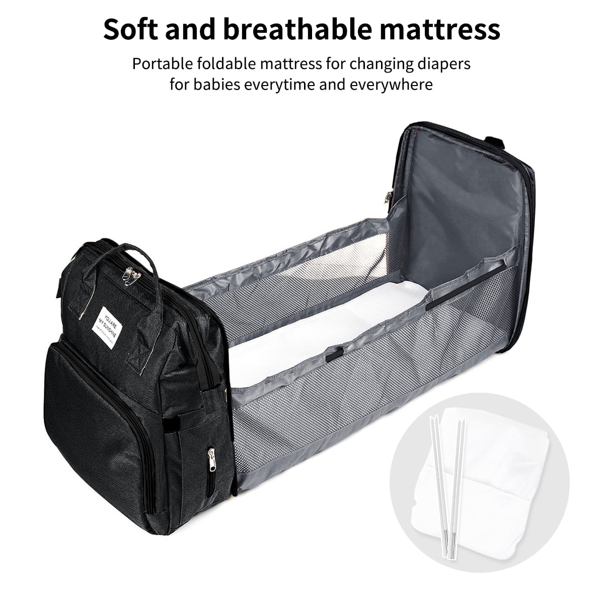 Caveen Waterproof Multifunctional Diaper Bag with Changing Pad, Black
