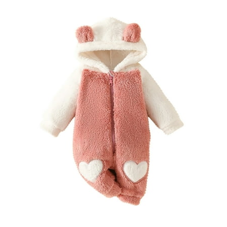 

ZCFZJW Toddler Winter Plush Thick Warm Hooded Rompers Cute Long Sleeve Sherpa Fleece Full Zip up Color Patchwork Pullover Jumpsuit with Bear Ears Infant Baby Bodysuit Outfits Pink 3M