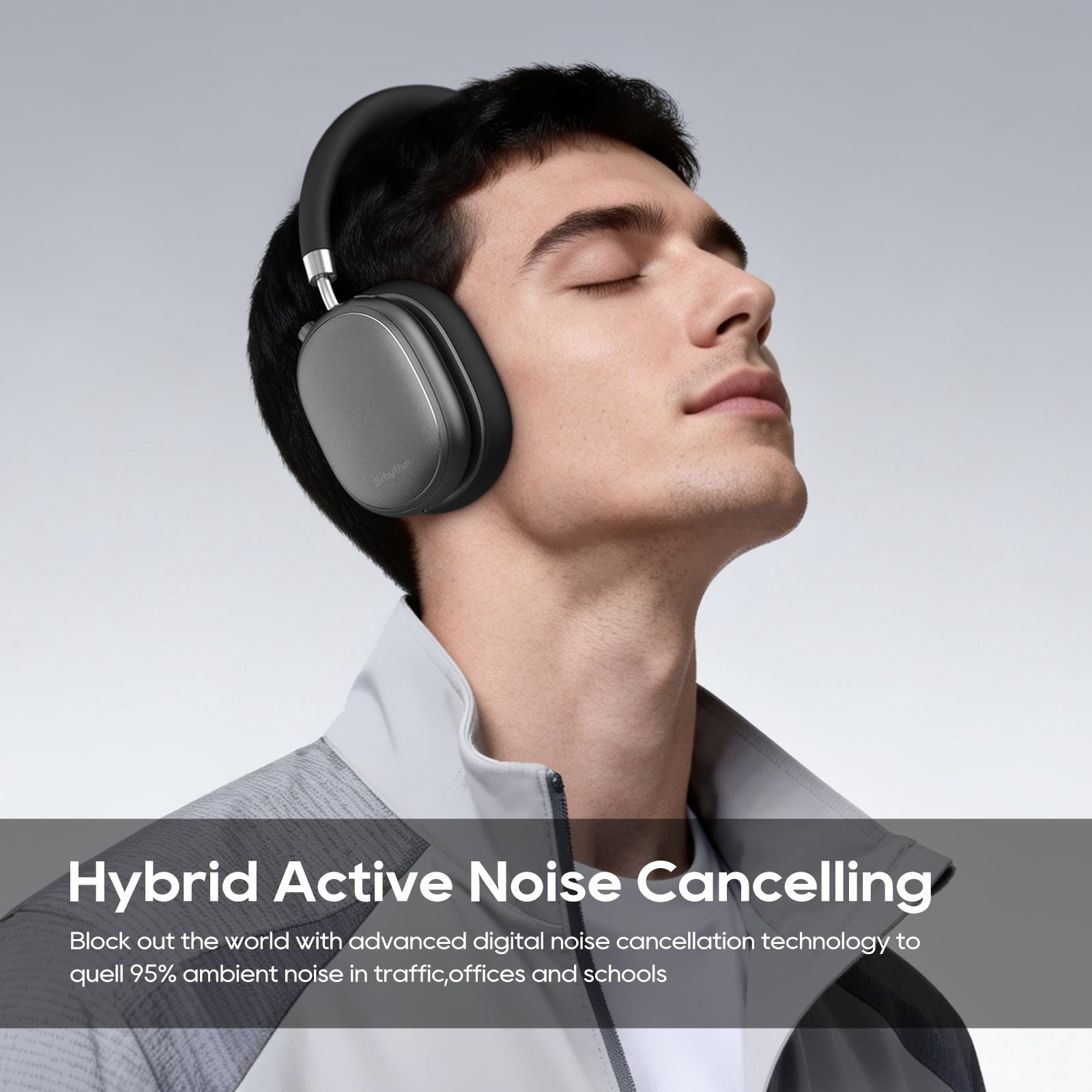 Srhythm NiceComfort 95 Adaptive Noise Cancelling Headphone Wireless, Blutooth Noise Canceling Headphone with Spatial Audio,Transparency,ENC,HD Sound,Low Latency,Sandstone Black