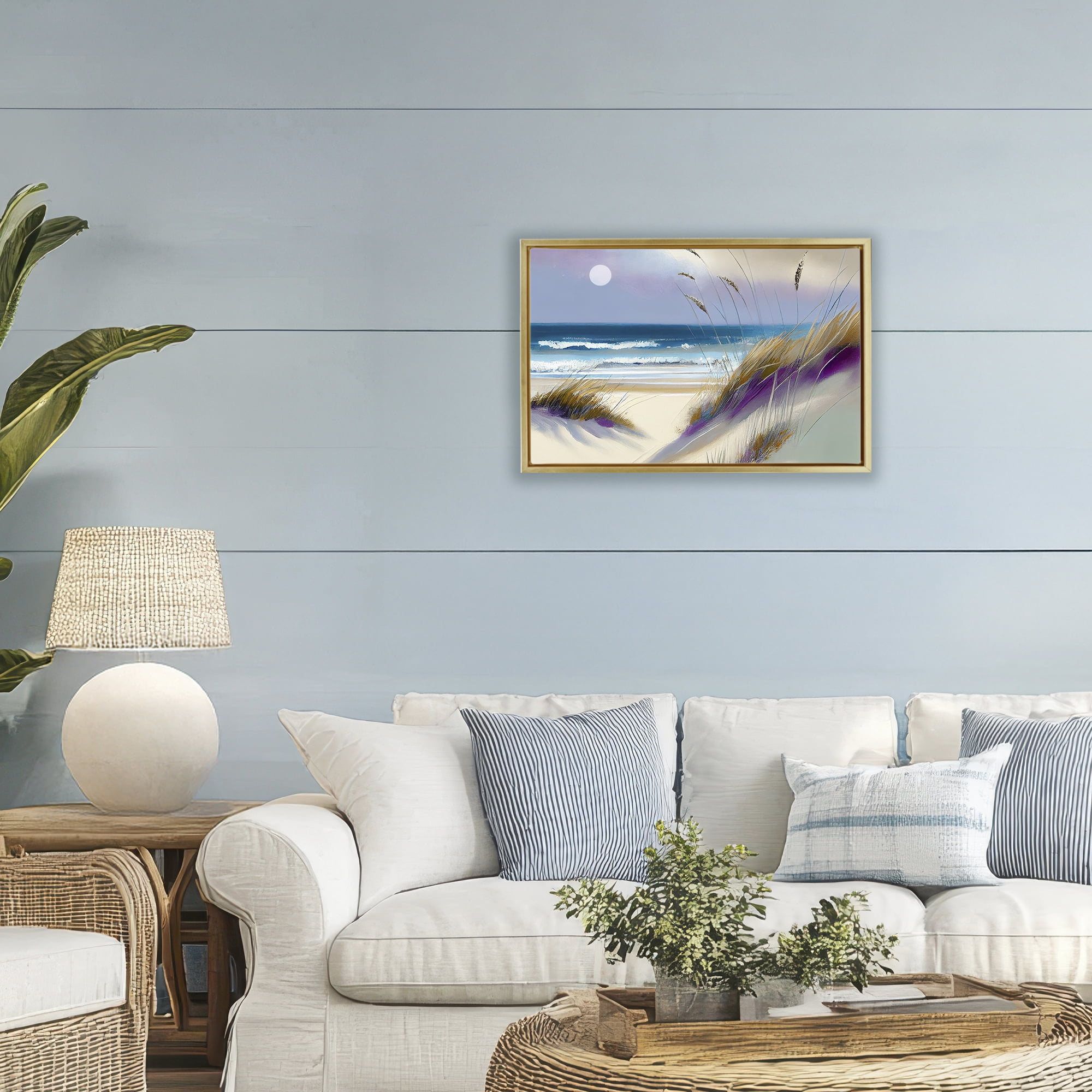 Beach Dunes Serenity Gold Framed Floater Canvas Wall Art, design by Sasha