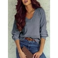 thumbnail image 5 of Eytino Pullover Sweaters for Women Crochet Hollow Out Sweater V Neck Long Sleeve Knit Pullover Jumper Tops Lightweight Oversized Sweaters Blue 2XL, 5 of 9