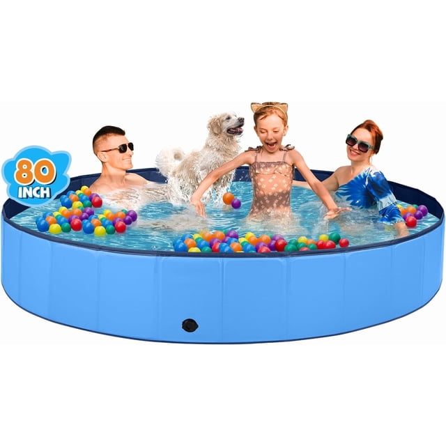 Dog Pool for Large Dogs Kiddie Pool Hard Plastic Foldable Dog Bathing Tub Portable Outside Kids Swimming Whelping Box for Pets and Dogs