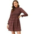 thumbnail image 1 of Unique Bargains Manches Longues Manches Volantées Robe Florale Femme, 1 of 6