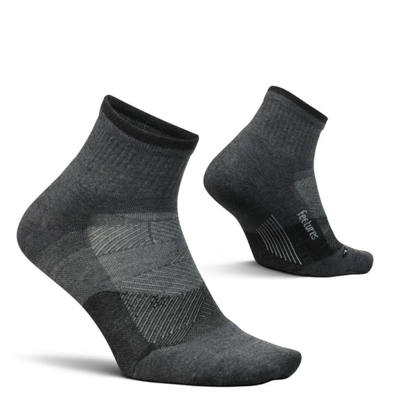 Feetures Trail Max Cushion Quarter - Chaussettes de Course pour Hommes et Femmes - Évacuation de l'Humidité - Grand, Gris