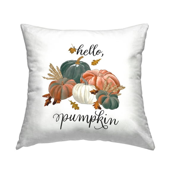 Stupell Industries Hello Pumpkin Seasonal Autumn Wheat Botanicals Design by Saturday Evening Post Throw Pillow