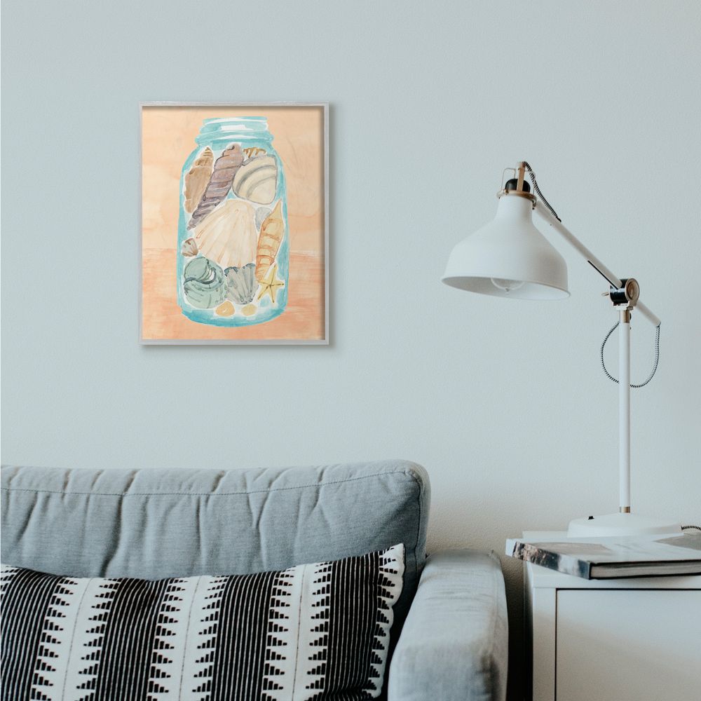 Stupell Industries Beach Shells In Jar Orange Blue Painting Framed Wall Art by Annie Warren