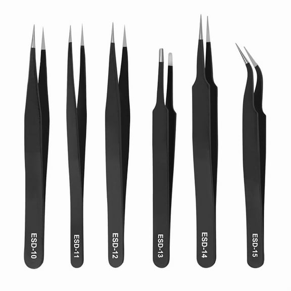 6 x precision tweezers-Black