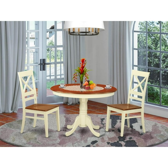 East West Furniture Hartland 3-piece Kitchen Table Set in Buttermilk and Cherry