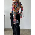 thumbnail image 4 of Coduop Women Tie Up Open Front Button Front Bell Long Sleeve Crop Top Shirt Top, 4 of 6