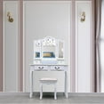 thumbnail image 4 of White Vanity Table, Stylish Makeup Vanity Set with Tri-Folding Mirror, Wood Dressing Table 7 Drawers Storage Bedroom Furniture for Girls/Women, Wood Make-Up Vanity Table and Stool Set, S10404, 4 of 7