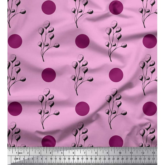 Soimoi Pink Rayon Fabric Dot & Berries Fruit Printed Fabric 1 Yard 42 Inch Wide
