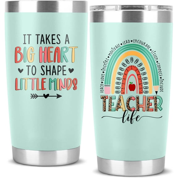 Teacher Gifts for Women - Teacher Appreciation Gifts from Students - Teacher Birthday Gifts, Teacher Christmas Gifts - It Takes a Big Heart to Shape Little Minds - 20oz Teacher Tumbler