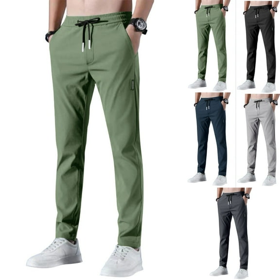 Zimjoy Men Summer Athletic Lounge Pants Quick Dry Elastic Waist Pants Stretch Active Lightweight Hiking Trousers with Pockets Drawstring Pant for Men, Green L