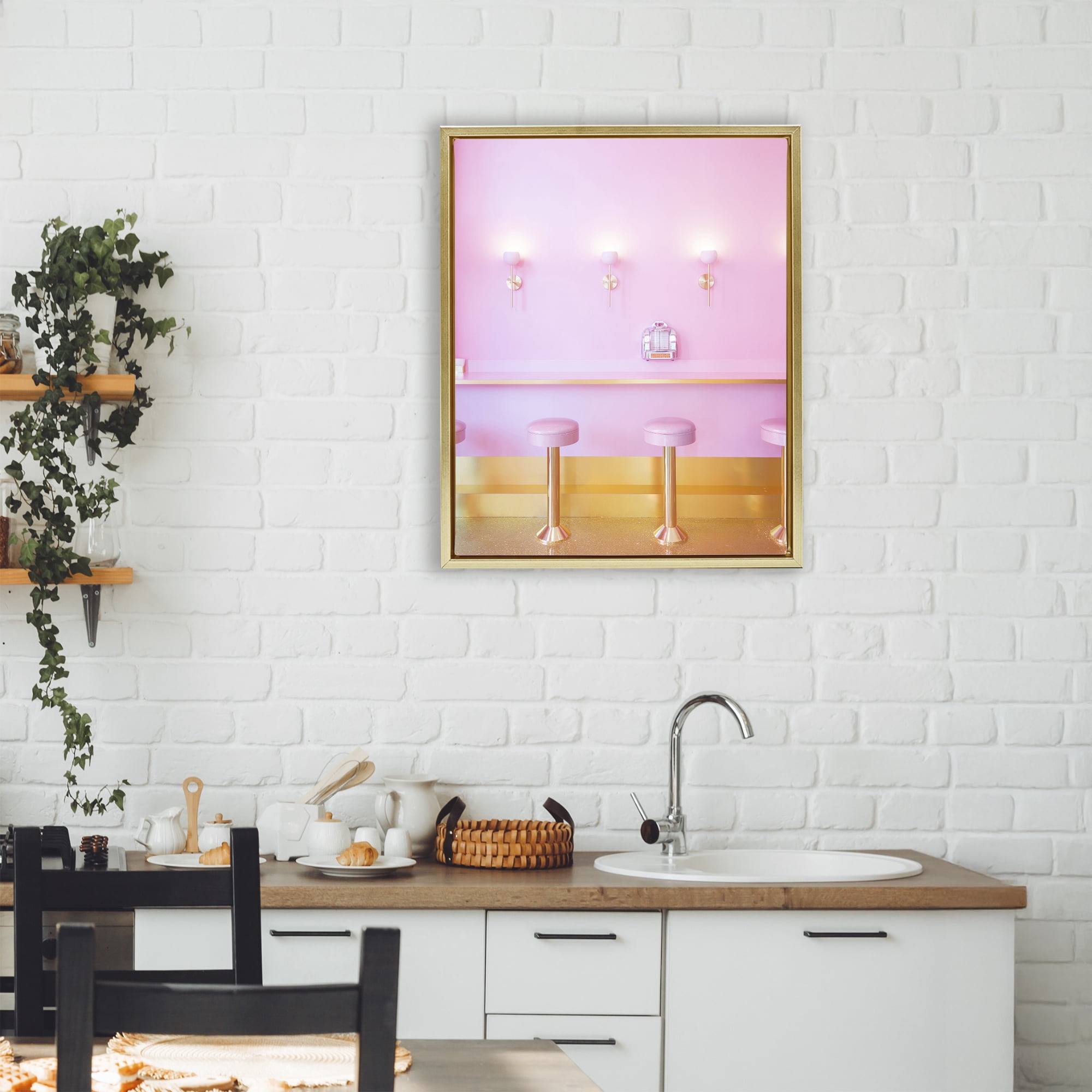 Stupell Industries Pink Retro Dessert Parlor Gold Framed Floater Canvas Wall Art, design by LISH Creative