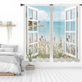 thumbnail image 4 of Ocean Beach Coastal Curtains Teal Blue Hawaiian Sea Floral Scenery Rustic Wildflower Plant Rod Pocket White Wooden Window Seascape Bedroom Living Room Treatment Fabric 2 Panels 42Wx63H Inch, 4 of 6