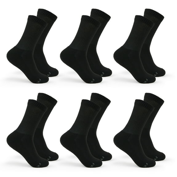 Fruit of the Loom All Day Comfort Crew Socks for Women, Black, Sizes 4-10 (6-Pack)