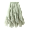 thumbnail image 1 of Falda midi de tul con corte en A para mujer - Falda de cintura alta con cintura elástica - Color liso, tejido elástico, adecuada para primavera/verano/otoño, 1 of 2