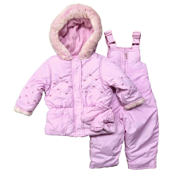Infant Girls Pink Roses Snowsuit Ski Bibs & Jacket Coat Set Size 18 Months