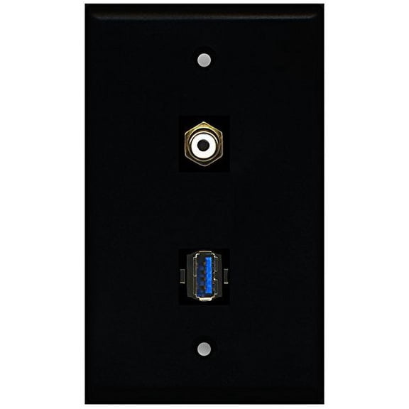 RiteAV - Black 1 Port RCA White 1 Port USB 3.0 Wall Plate