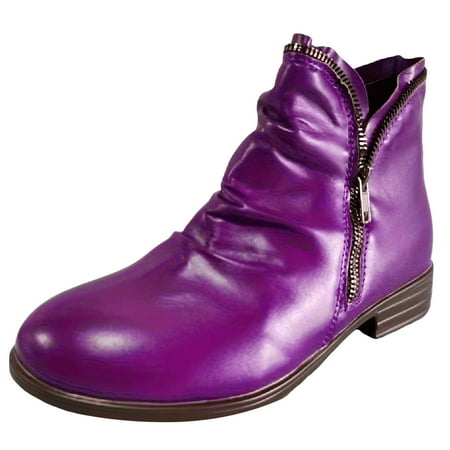 DVKOVI Womens Dress Shoes Women s Ankle Boots Women s Fashion Color Matching Autumn and Winter Women s Boots with Side Zipper Short Boots Purple 41