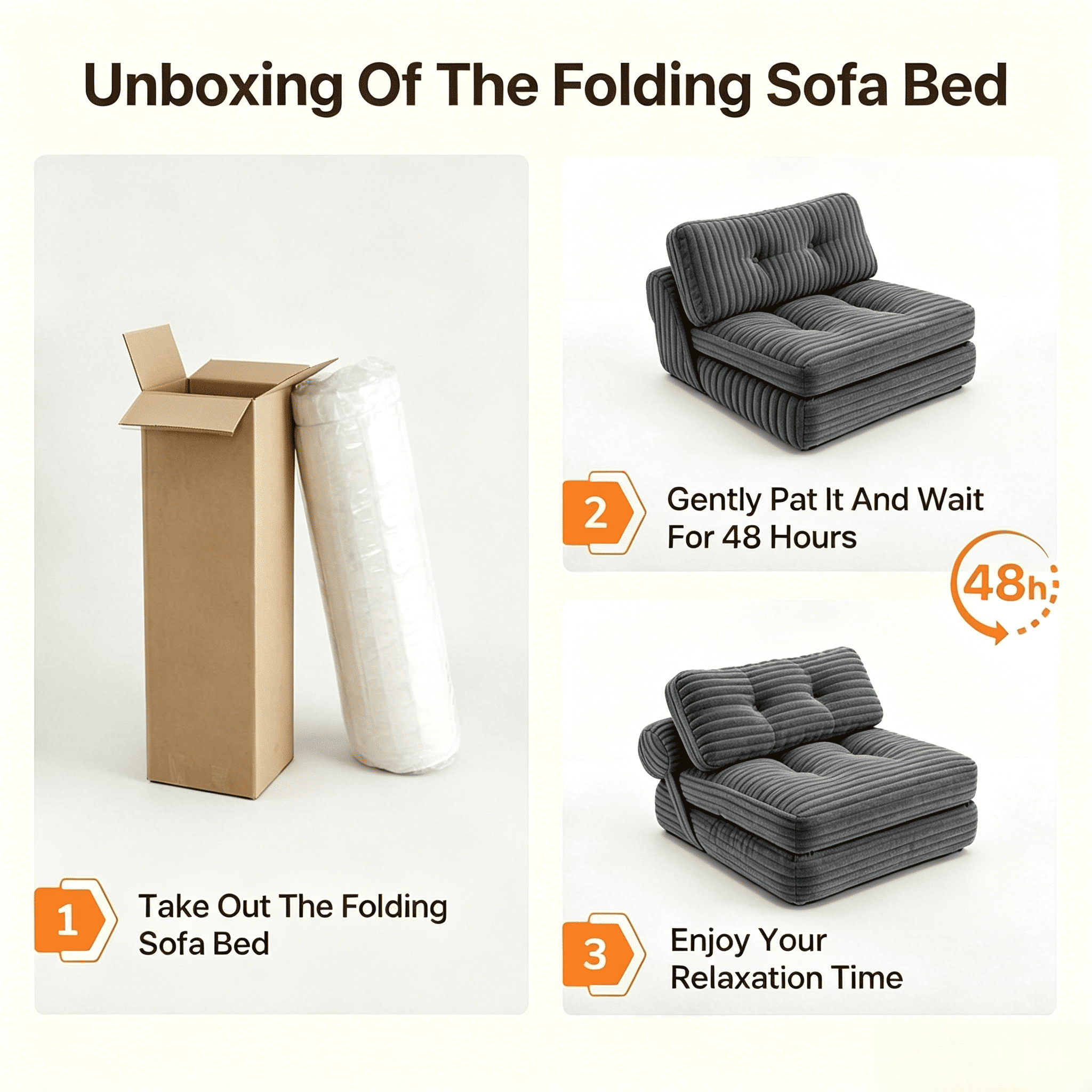 Howcool Corduroy Folding Sofa Bed,3 in 1 Convertible Sleeper Chair with Pillow & Lumbar Pillow,Boneless Floor Sofa Couch Lounge Chair for Living Room Dorm,Dark Gray