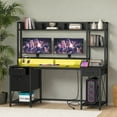 thumbnail image 2 of Uforic Computer Desk with Hutch& Led Light, Gaming Desk with Power Outlets, Home Office Desk, Black, 2 of 9