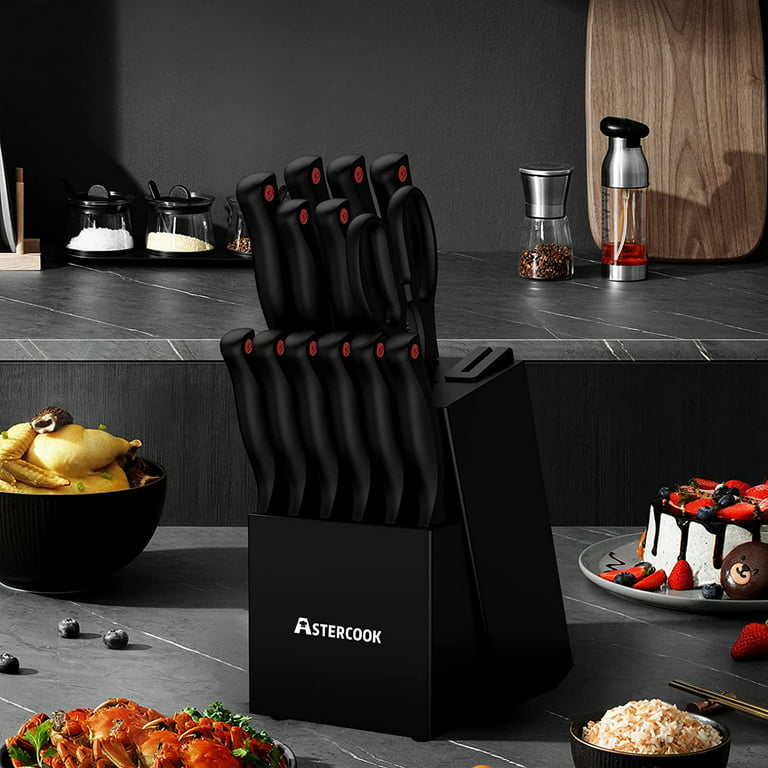 Astercook Knife Set with Built-In Sharpener Block, Dishwasher Safe Kitchen  Knife