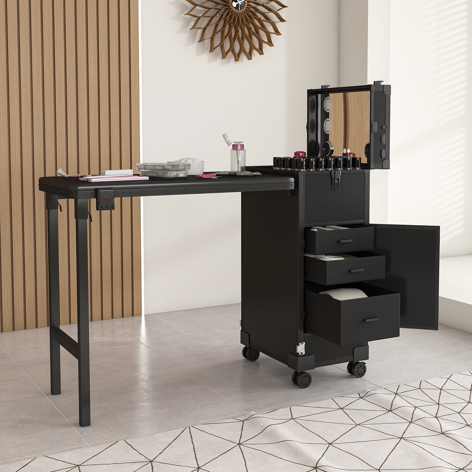 Portable Rolling Manicure Table Nail Desk with Drawers, Mobile