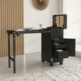thumbnail image 2 of Portable Nail Art Table with LED Mirror, Bluetooth Speaker & Lockable Drawers, Folding Manicure Station with Telescopic Pole, Mobile Beauty Salon Table, Black, 2 of 11