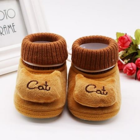 

〖Roliyen〗Toddler Shoes Boots Girls Sole Shoes Soft Plush Winter Baby Cat Infant Warm Baby Shoes