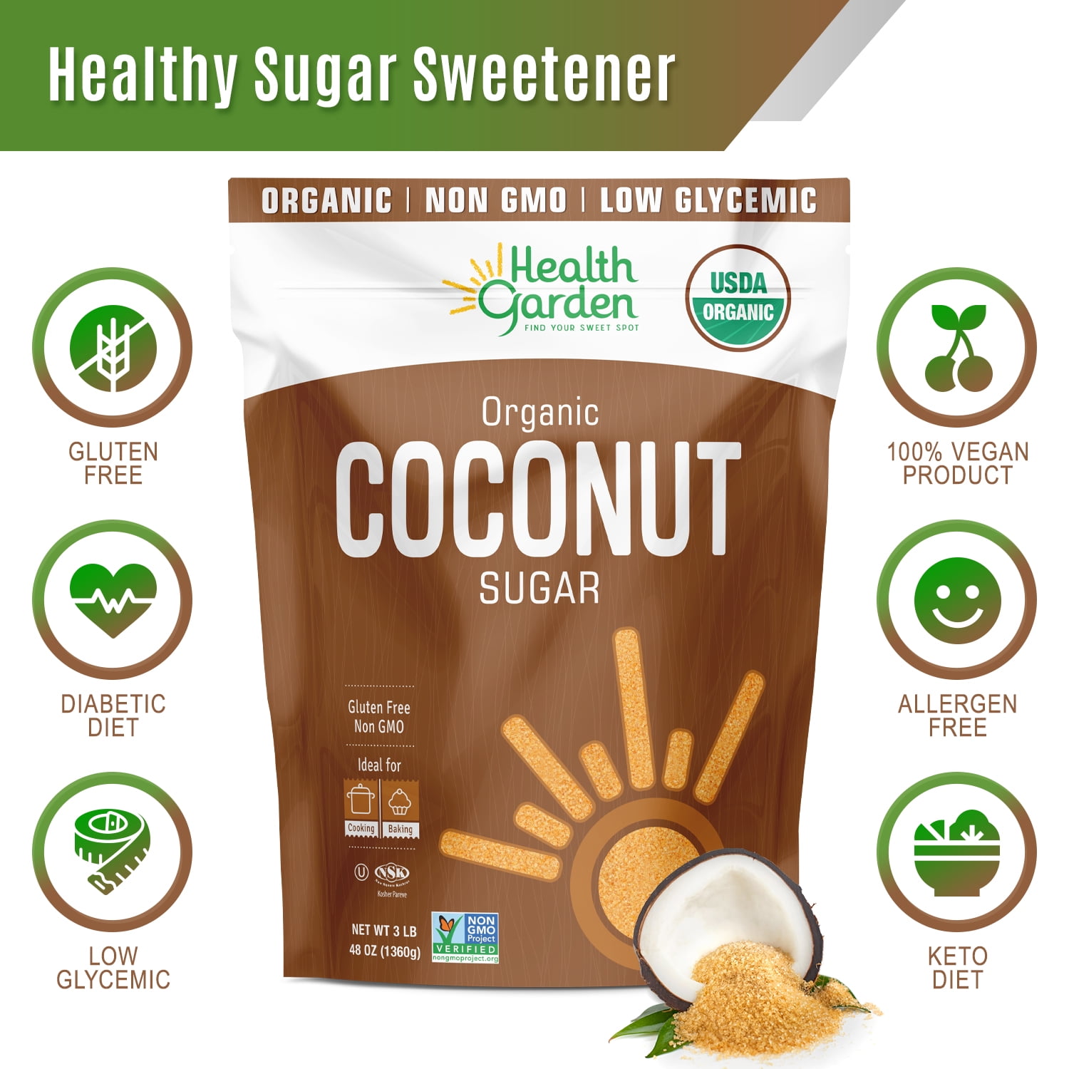 Coconut Sugar Organic Coconut - Natural, Non-GMO, Low Glycemic Index (25g  To 5kg Sizes, Free Post) Palm Sugar