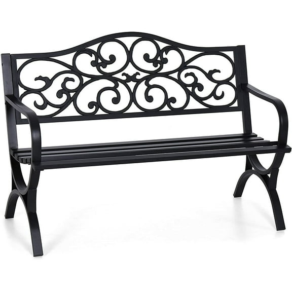 ZOPan Outdoor Bench Antique Garden Bench Cast Iron Metal Chairs for Patio Porch 50'',Black