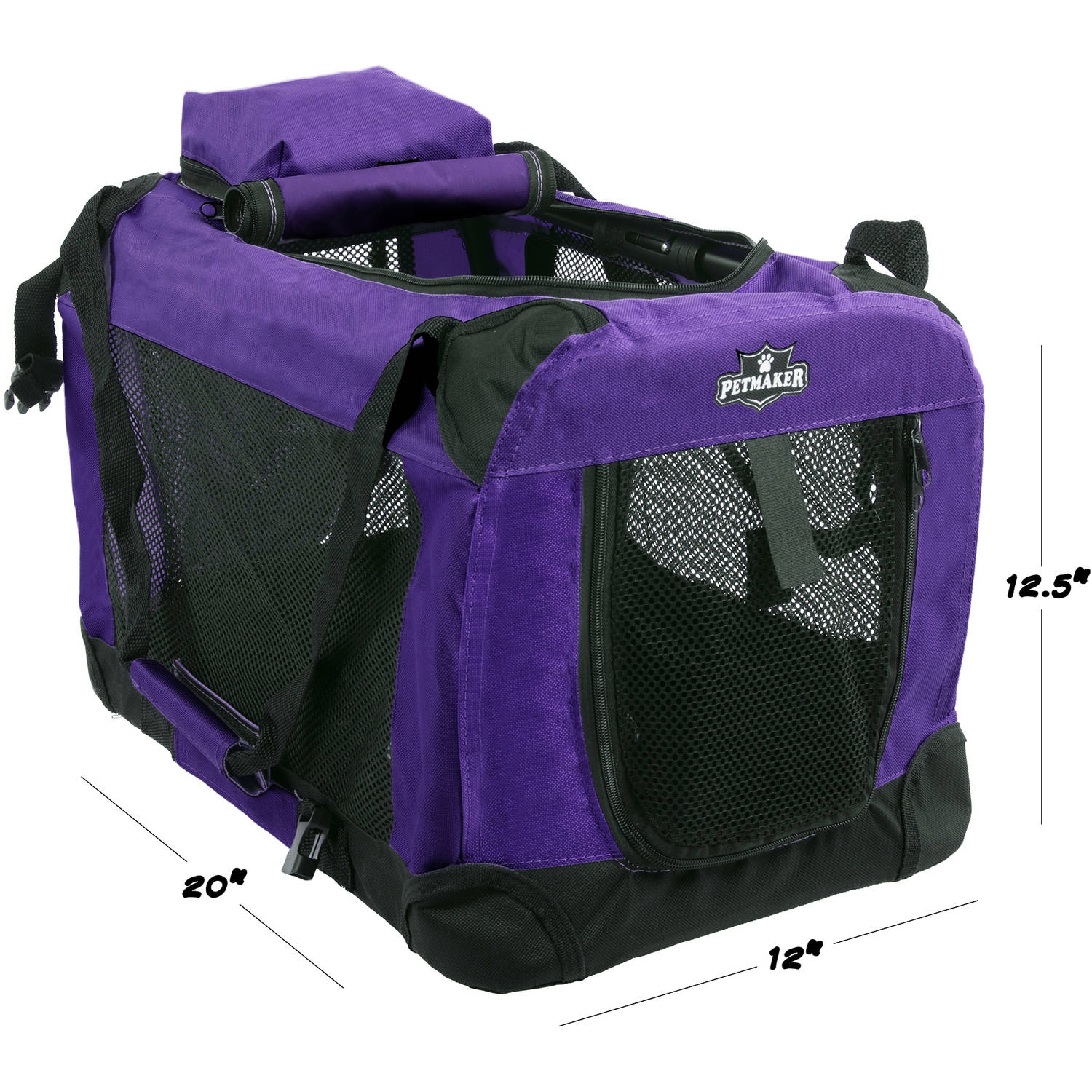 Petmaker Soft Sided Pet Crate, Purple, 20"L x 12"W x 12.5"H