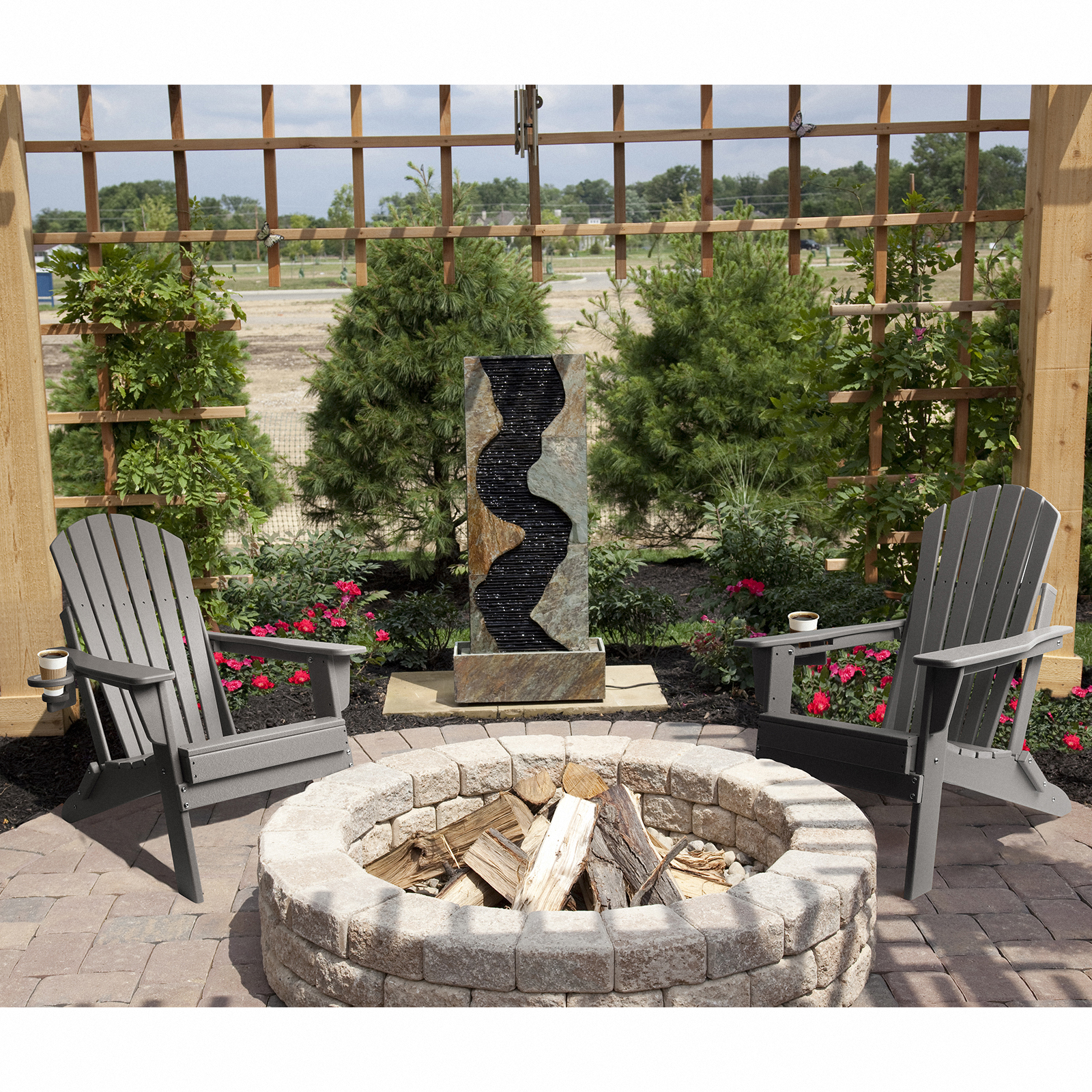 FUNBERRY Folding Adirondack Chair Set of 2, All Weather HDPE Fire Pit Chairs with Cup Holder for Outdoor