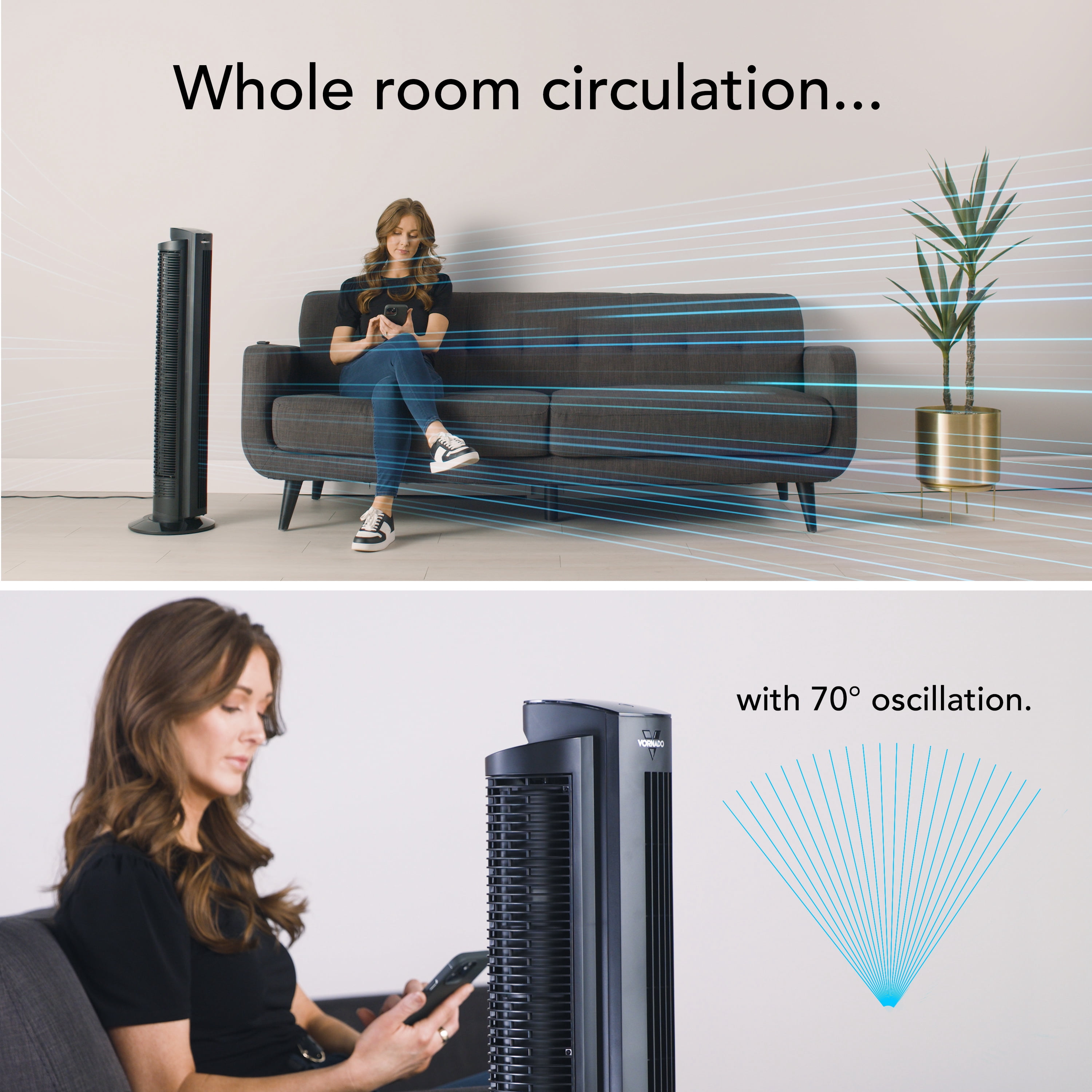 Vornado OZI42DC Tower Fan with Remote and Timer, Oscillating Standing Fan for Bedroom, Variable Speed for Precise Control, Energy Saving Design for Whole Room Cooling, Indoor Floor Fan, Black