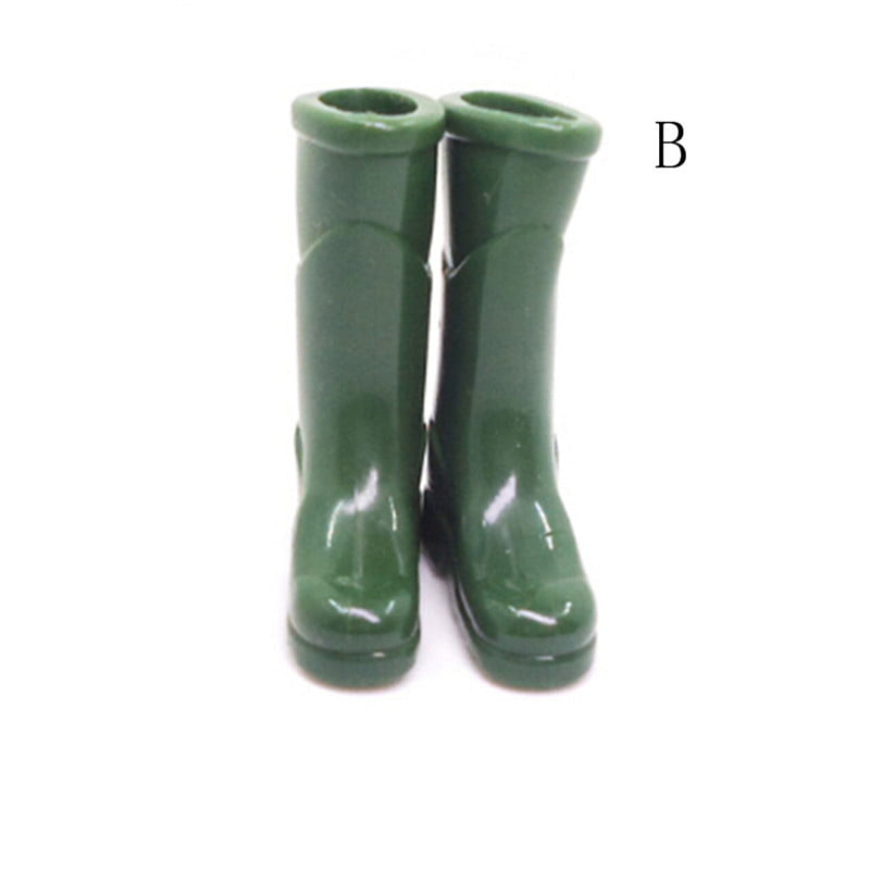 Miniature Green Rubber Rain Boots for 1/12 Scale Dollhouse Garden Yard Decor 