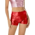 thumbnail image 3 of Yanarno Women's Shiny Metallic Shorts High Waist Rave Party Dance Booty Shorts Hot Shorts Yoga Shorts Red M, 3 of 7