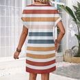 thumbnail image 6 of Women's Striped Print V-Neck Short Sleeve Casual Dress with Pocket, Pullover Summer Dress, Comfortable Loose Fit, Fashionable Ladies Daily Wear,Yellow,S, 6 of 8