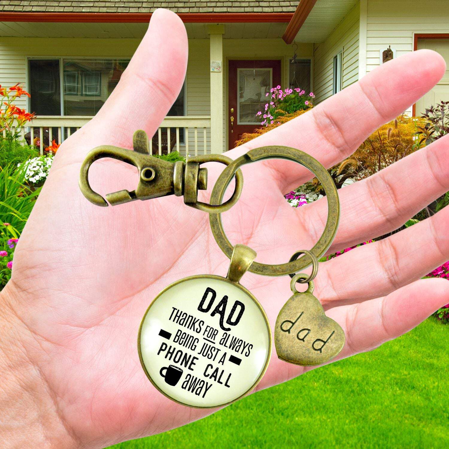 Father Gutsy Goodness Bronze Keychain Dad Thanks Being Just A Phone Call Away Love From Daughter Gift