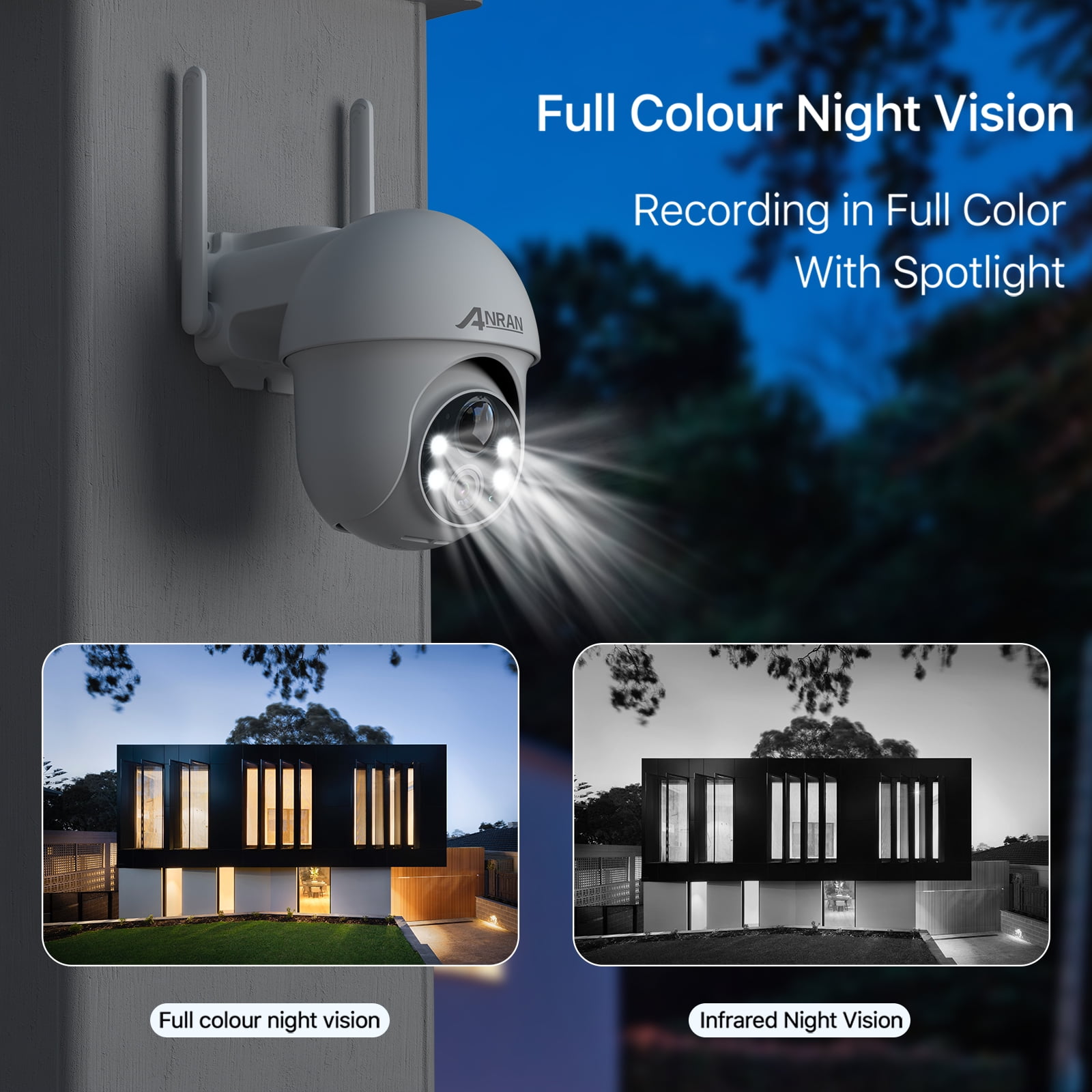 ANRAN 5MP Solar Security Camera, Outdoor, WiFi, 360° View