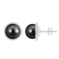 Rosec Jewels Real Tahitian Pearl Solitaire Stud Earrings with Screw Back - 8 mm - AAA Quality, 925 Sterling Silver