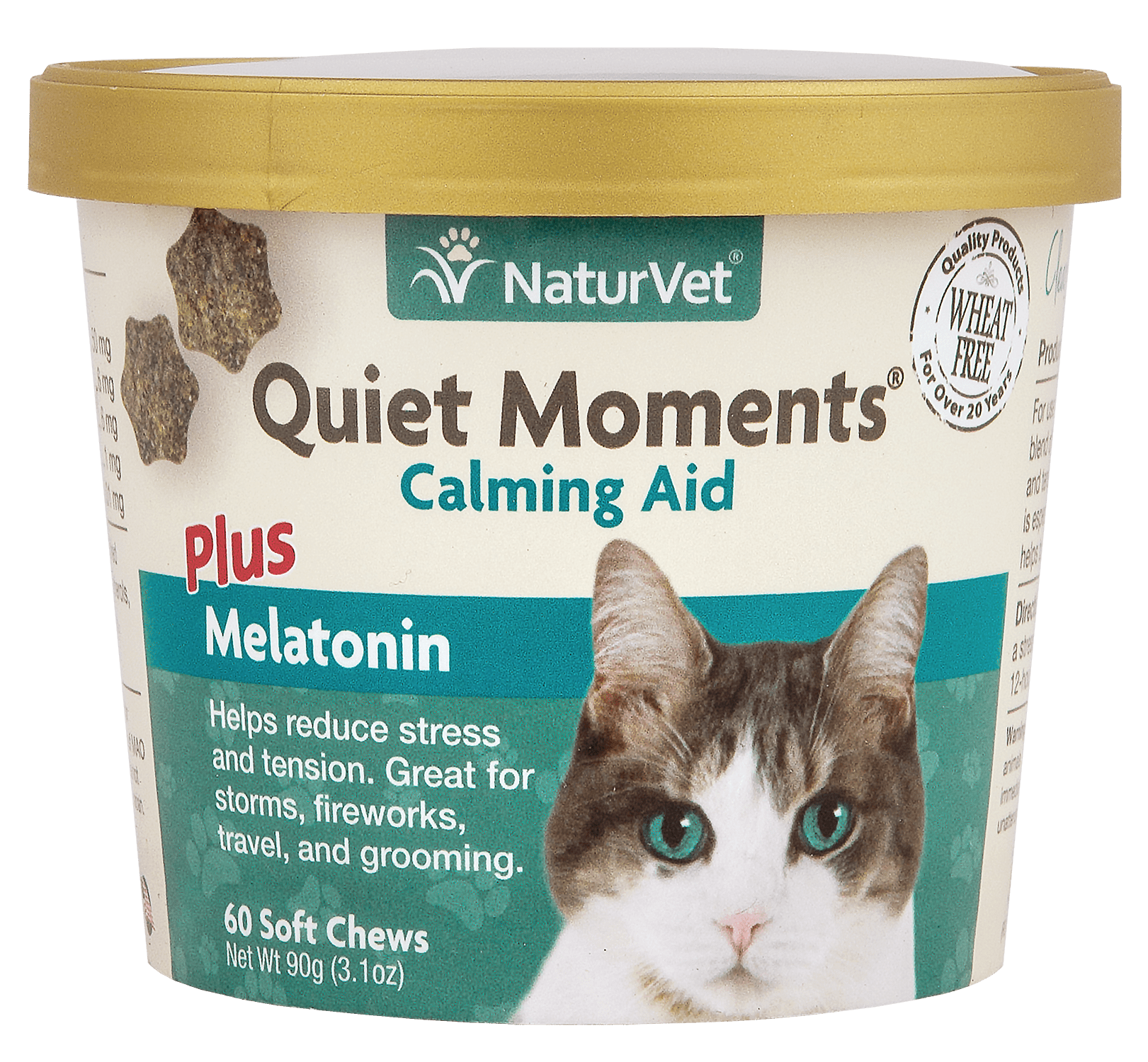 NaturVet Quiet Moments Calming Aid Plus Melatonin for Cats, 60 Soft