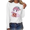 thumbnail image 7 of YUGYXL Women's Halloween Sweatshirts Pumpkin Ghost Graphic Long Sleeve Casual Crewneck Pullover Tunic Tops White S, 7 of 7
