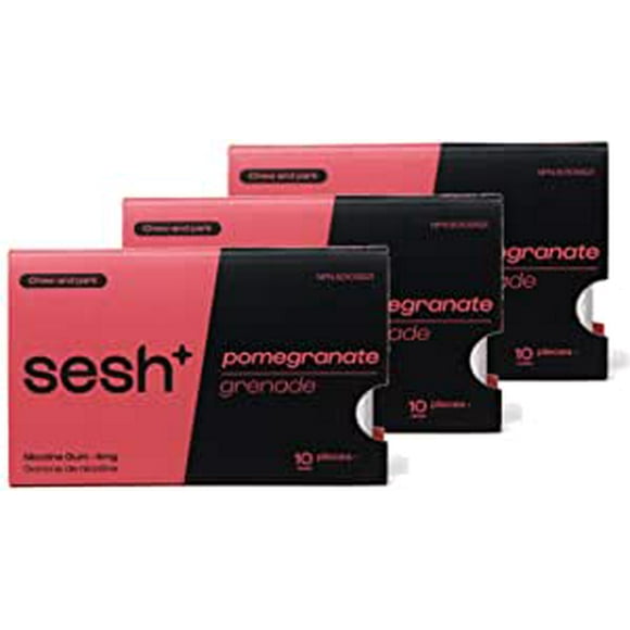 Sesh+ Nicotine Gum, Pomegranate, 30 Pieces, 4mg Per Piece - Help Quit Smoking, Discreet Usage, Long Lasting Flavour, Smokeless, Stain Free
