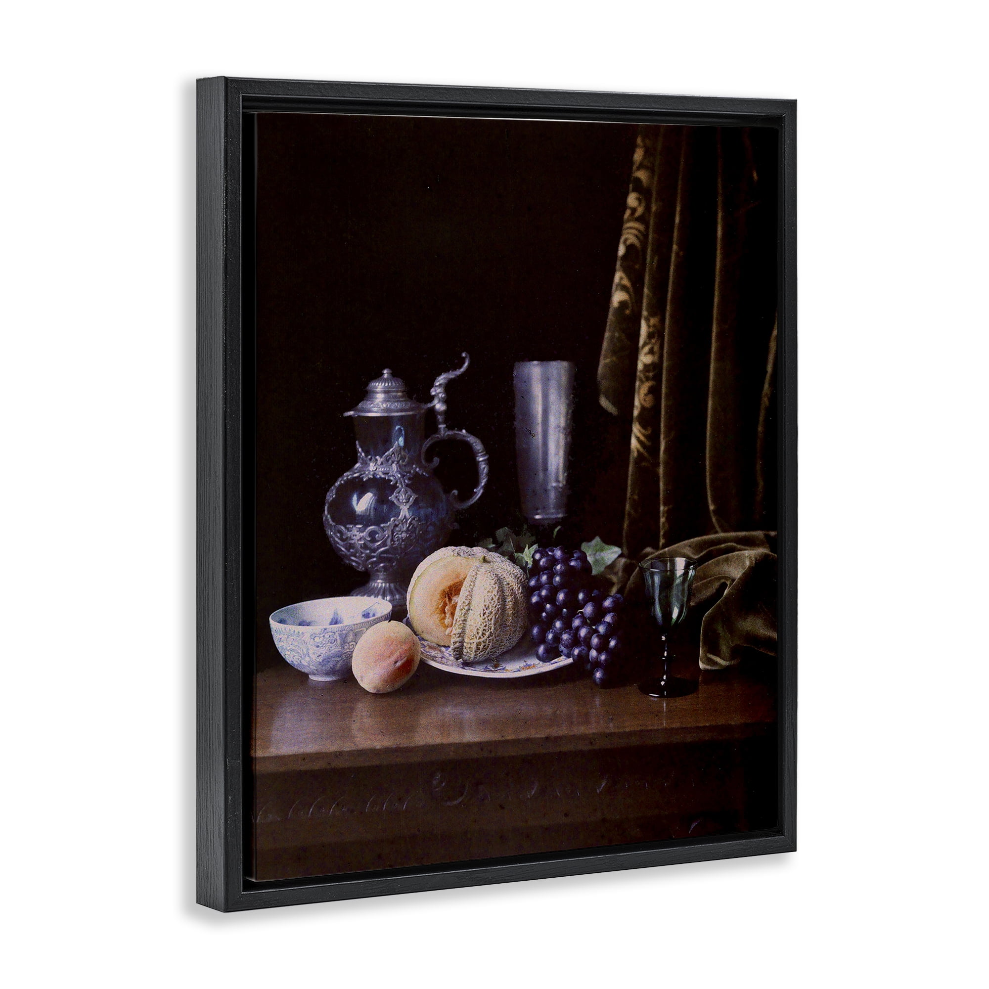 Stupell Industries Vanitas Still Life Food & Beverage Photography Black Floater Framed Canvas Art Print Wall Art, 17 x 21