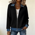 thumbnail image 5 of Uobin Women's Corduroy Zip‑Up Jacket, Denim Contrast Collar, Cuffs & Hem, Long Sleeve Patchwork Casual Outerwear for Fall Winter, Relaxed Fit Coat for Daily Work Travel, 5 of 7