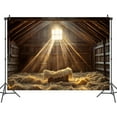 thumbnail image 3 of 5 x 3 ft Christmas Manger Scene Backdrop Farm Old Barn Jesus Nativity Hayloft Photography Background Stable Christian Newborn Baby Theme Xmas Party Decor Photo Props, 3 of 5