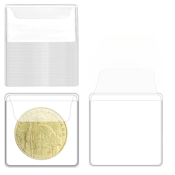50Pcs Single Pocket Coin Sleeves, 2.2x2.2inch Single Pocket Coin Flips Sleeves, Clear Coin Protectors Individual Plastic Coin Pocket Holders for Coin Currency Bills Collectors Protector