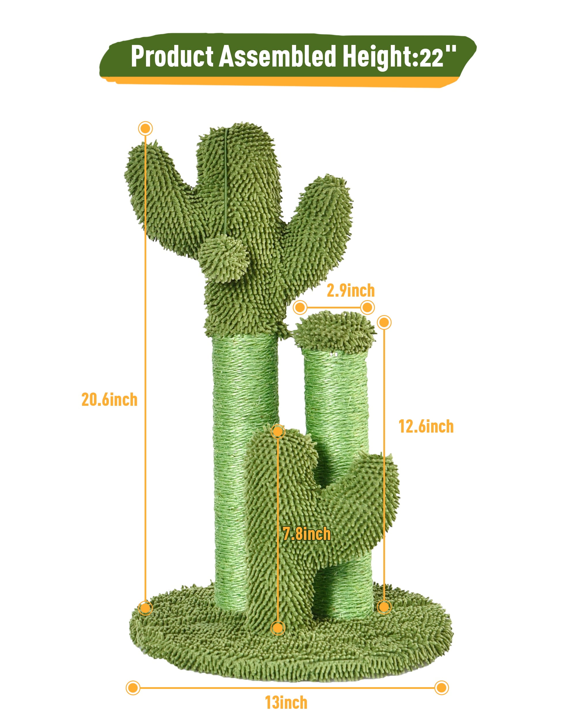 Vibrant Life Cactus Cat Scratching Post with Toy Ball, Green