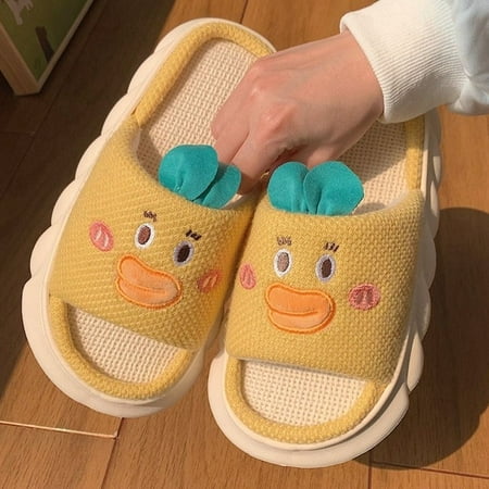 

PIKADINGNIS 2022 Cute Cartoon Bunny Cotton Linen Slippers Women Summer Breathable Platform Slides Floor Mute Slippers Kawaii Flip Flops